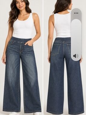 Wide Leg High-Rise Women’s Jeans - Dark Blue Size XL